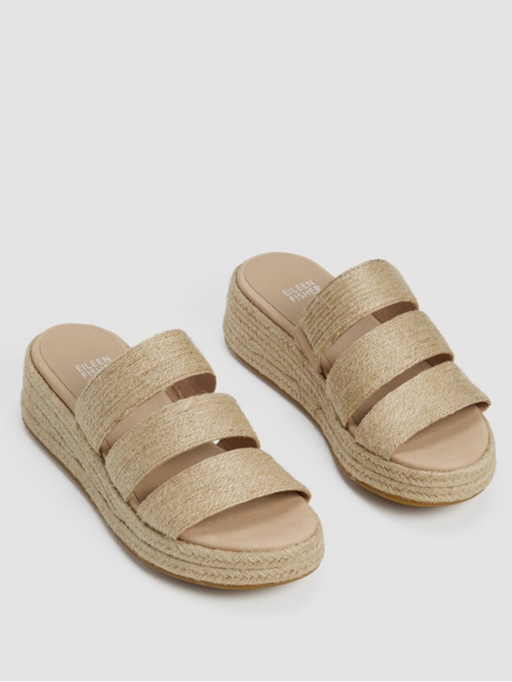 Eileen Fisher Beige Jute Triple-Strap Platform Sandals
